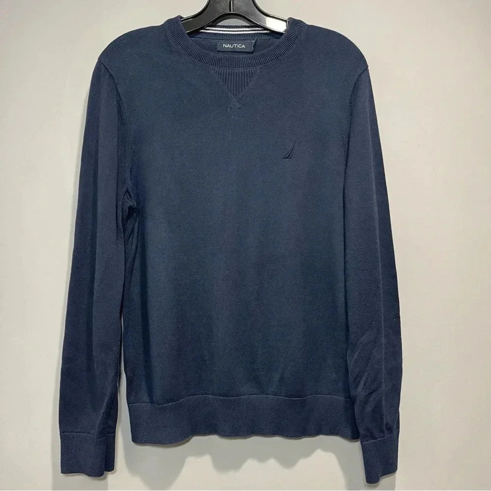 Nautica Men’s Navy Blue Crewneck Long Sleeve Pullover Stretch